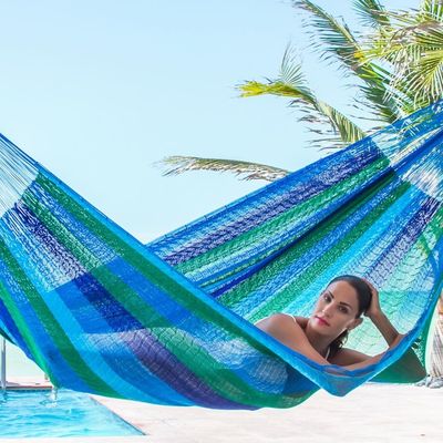Alternate image for Double Mayan Rope Style Nylon Hammock Handmade in Mexico Sea Breeze