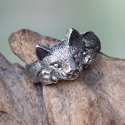 Alternate image for Unique Mens Ocelot Ring Crafted from Sterling Silver Feisty Ocelot