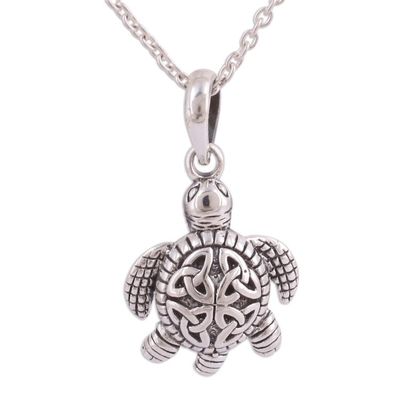 Alternate image for Sterling Silver Celtic Trinity Knot Turtle Pendant Necklace Trinity Turtle