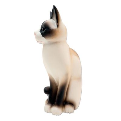 Alternate image for Realistic Hand Painted Wood Cat Statuette Elegant Cat