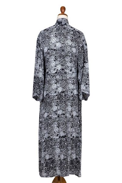 Alternate image for Mens Black Batik Patterned Robe Midnight Stars