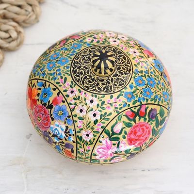 Alternate image for Round Lidded Floral Decorative Box Kashmir Cache