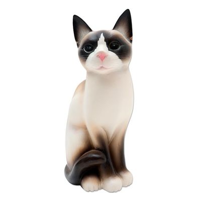 Alternate image for Realistic Hand Painted Wood Cat Statuette Elegant Cat