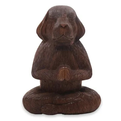 Alternate image for Wood Sculpture of Meditating Long Haired Puppy Dog Meditating Long-Haired Puppy