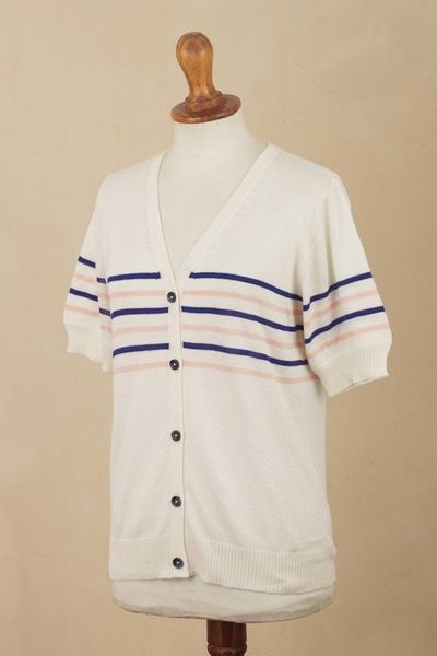 Alternate image for Cotton Blend Short Sleeve Striped Cardigan from Peru Desert Sunrise