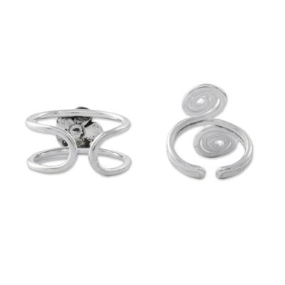 Alternate image for Floral Sterling Silver Ear Cuffs from Thailand Flower and Spiral