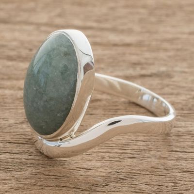 Alternate image for Oval Apple Green Jade Cocktail Ring from Guatemala Mystery of the Earth