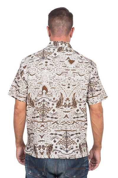 Alternate image for Mens Brown  White Short Sleeve Cotton Batik Button Shirt Continuous Love