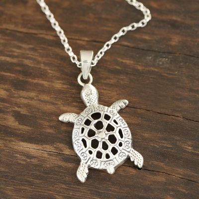 Alternate image for Sterling Silver Turtle Pendant Necklace from India Harmonious Turtle