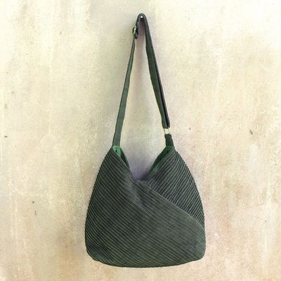 Alternate image for Leaf Green Cotton Hobo Style Handbag with Coin Purse Surreal Green