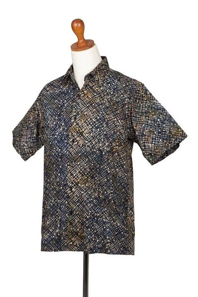 Alternate image for Hand Dyed Batik Short Sleeve Shirt for Men from Bali Night Starfield