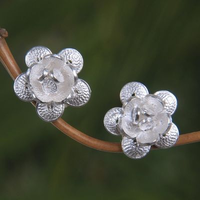 Primary image for Indonesian Sterling Silver Floral Button Earrings Desert Rose