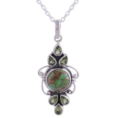 Alternate image for Peridot and Composite Turquoise Pendant Necklace from India Glittering Green
