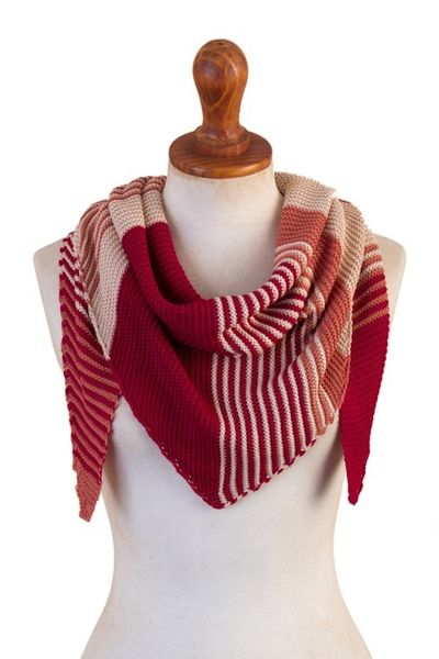 Alternate image for Red Salmon Cotton Blend Scarf Hand-Knit in Triangle Shape Spectacular Sunset